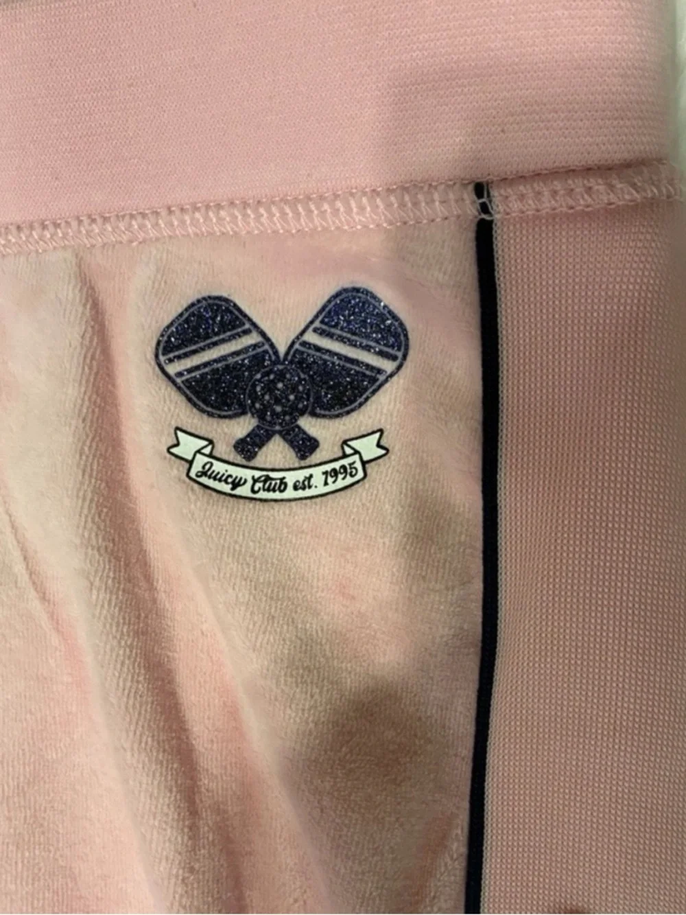 Juicy Couture Pink Velour Wide-Leg Track Pants with Blue Side Stripes - Picture 9 of 11